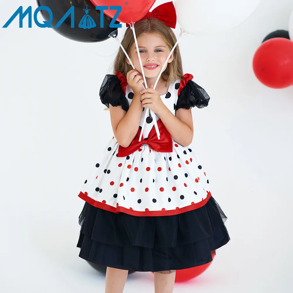 MQATZ último modelo niños dot Print Vestido de manga corta Niña de 3-10 años lindo vestido de noche Cosplay disfraz L5562