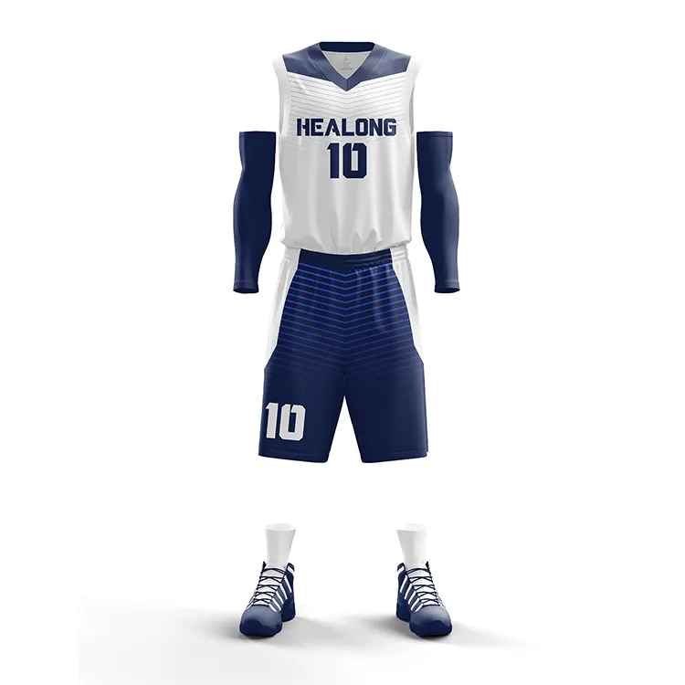 Personalizado camisetas de baloncesto de la escuela blanco y azul equipo de baloncesto uniforme jersey