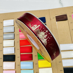 6/8英寸库存聚酯定制Micr印花城堡图案庆典彩色金色带 - Product Image 3