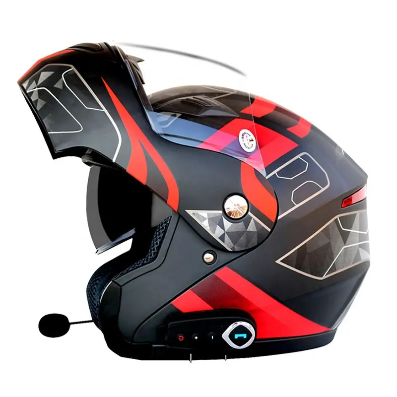 Venta caliente Doble Visor Smart Flip Up Cascos Intercomunicador Auriculares inalámbricos Casco de motocicleta de cara completa