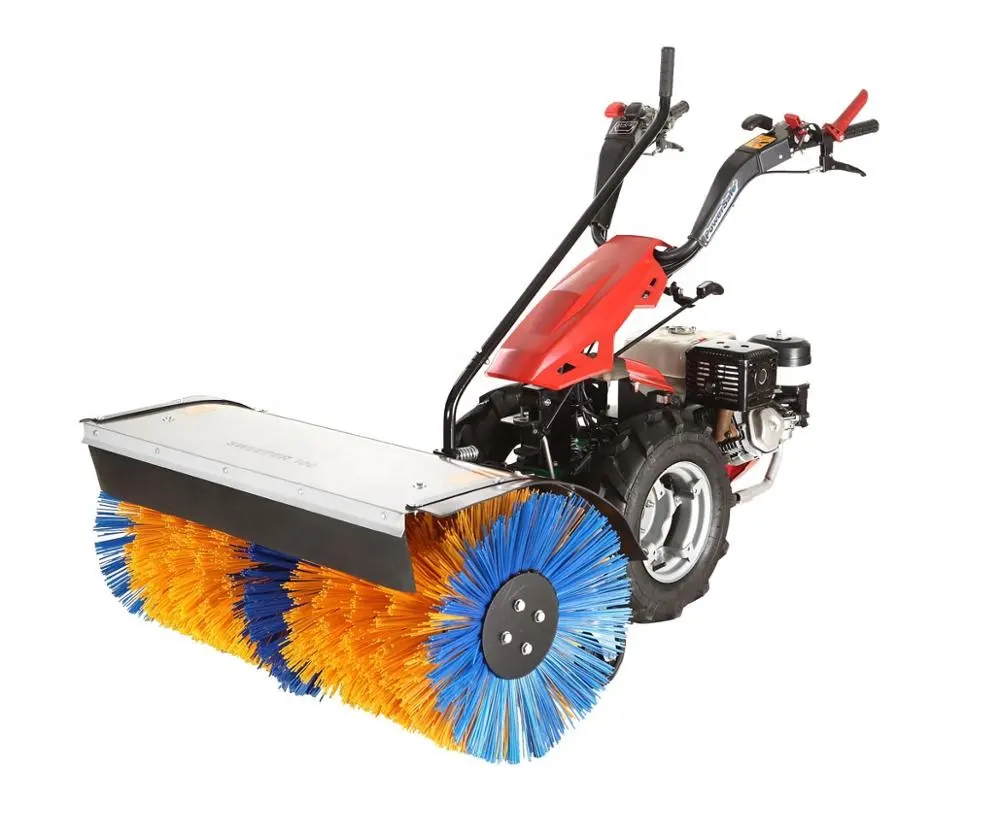 Two wheel walk behind mini farm tractor with power sweeper for sweeping debris, snow/ice, lawn, water, roofs etc CE approved