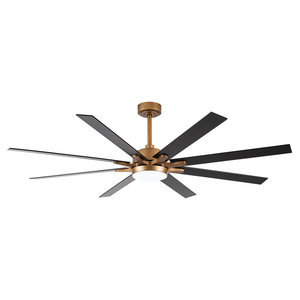 北欧装饰65英寸大黑8 ABS叶片Dc电机客厅遥控铜Cieling吊扇带照明 - Product Image 6