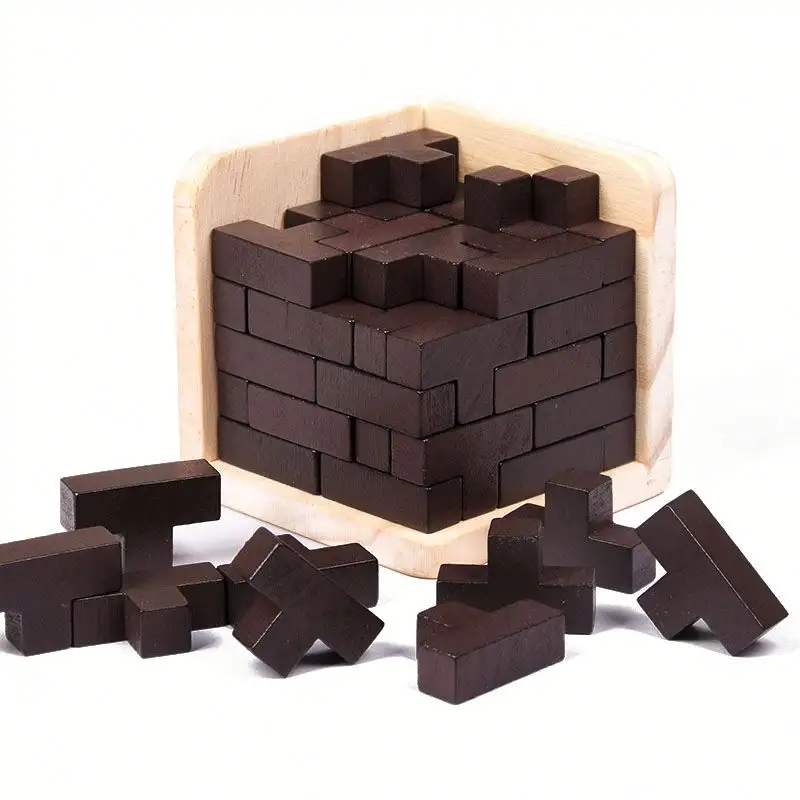 Montessori Logic Geest Uitdaging 3D Houten Puzzel Cubes Speelgoed Brain Teaser Puzzel