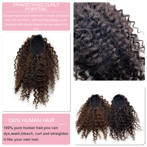 Sıcak satış Hairpiece en kaliteli insan saçı Afro Kinky Curl at kuyruğu İpli Pony stokta saç ekleme 10-14 inç