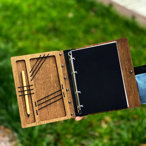 Simple A5 A6 Wooden <strong>Notebooks</strong> Forest <strong>Pattern</strong> Diary Customizable <strong>Embossed</strong> and Hollowed-out <strong>Pattern</strong> Notepads with Leather Button - Product Image 1