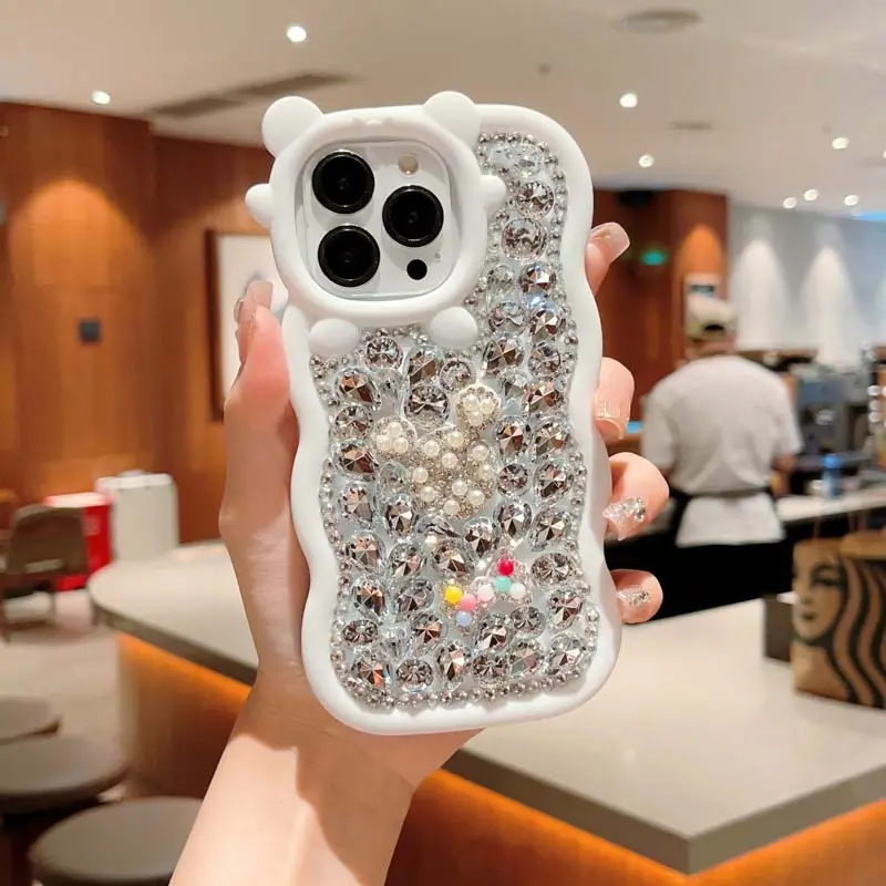 Großhandel Multi-Color Bling Glitter Shiny Diamond Design TPU Wave Bear Handy-Hülle für Samsung Galaxy A14