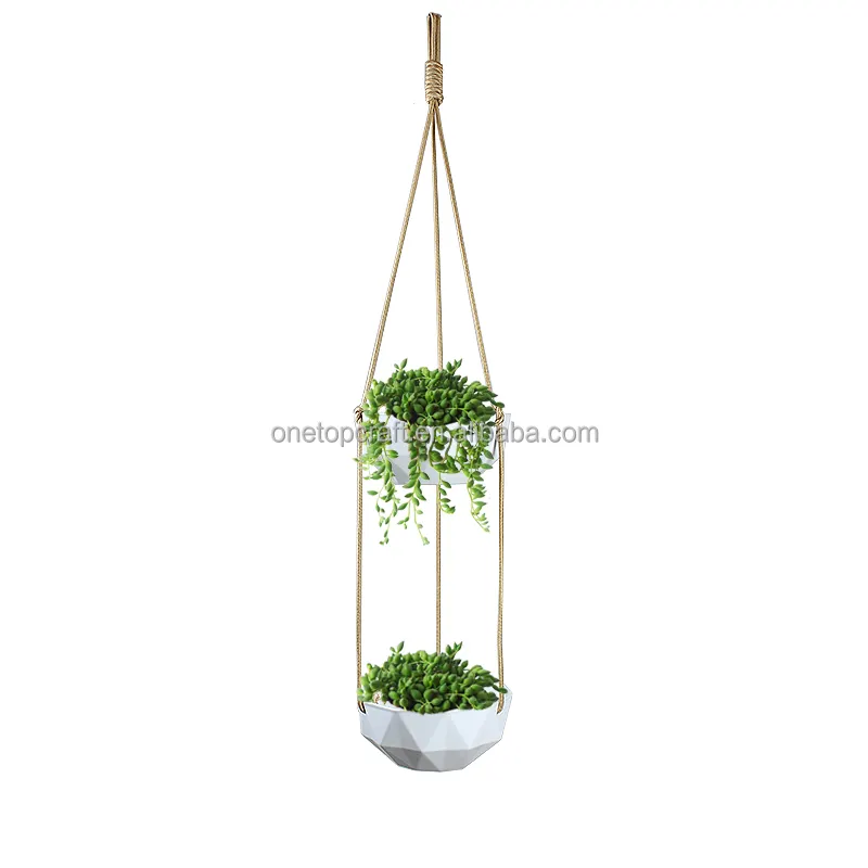9 Inch Ceramic Double Hanging Planter 2 Tier Porcelain Hanging Basket Boho Hanging Planter