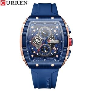 CURREN8442 orologi sportivi a sei Pin con quadrante di grandi dimensioni unici orologi da polso al quarzo con Design rettangularhollow con data Auto cronografo - Product Image 1