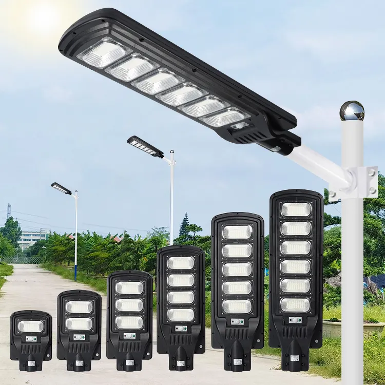 Açık su geçirmez IP65 ABS yol lambası güneş ışığı 50w 100w 150w 200w 250w 300w entegre hepsi bir arada Led güneş enerjili sokak ışığı