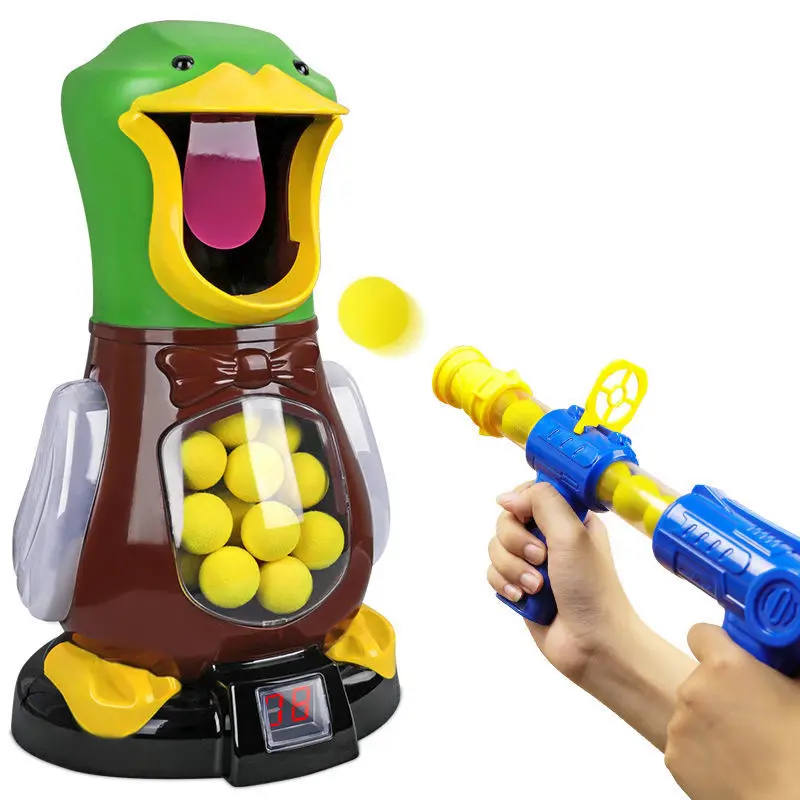 배고픈 슈팅 오리 장난감 가벼운 전자 득점 전투 게임 아이들을위한 재미있는 총 장난감 공기 구동 총 부드러운 총알 공