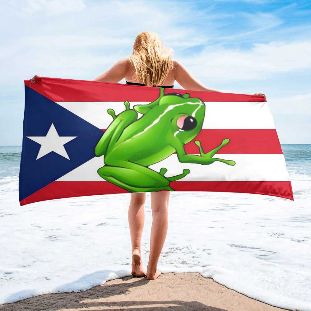 PR (3) Green Coqui Frog on Flag