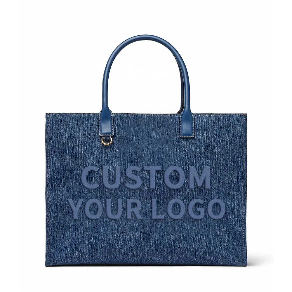 Nueva llegada Oem Odm Denim señoras bolsos de mano con logotipo personalizado Pu bolsos de mano de cuero al por mayor de moda grandes bolsos de mano para mujer