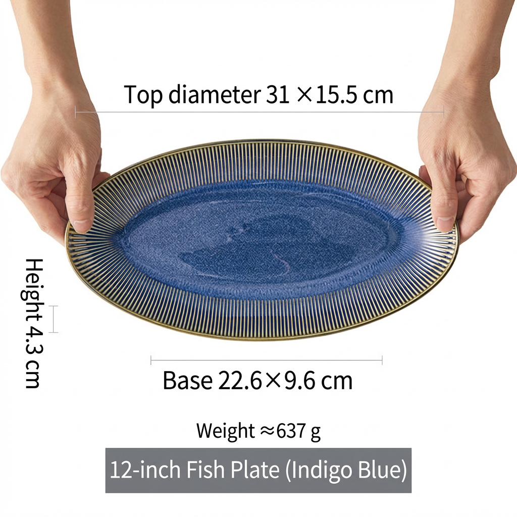 Assiette 12 poissons-bleu foncé