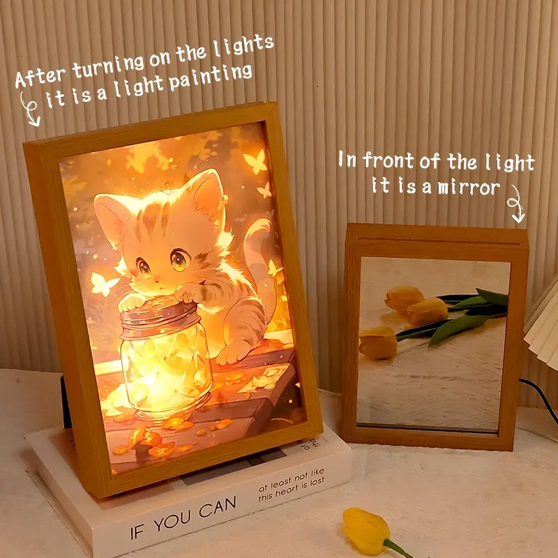 Lampada da tavolo a LED a tema artistico con specchio Genshin personalizzato per lampade luminose da comodino