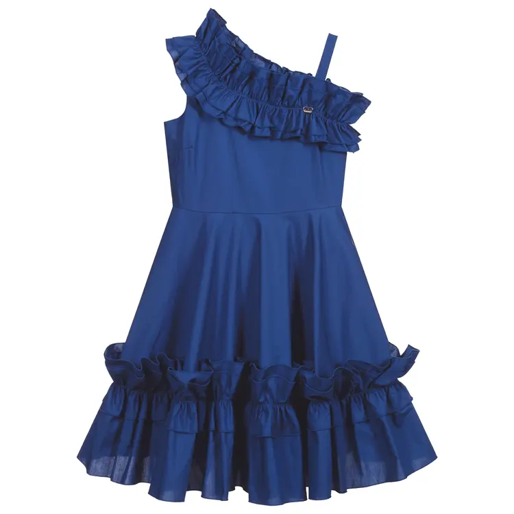 Vestido de algodón sin mangas para niñas, prenda informal de estilo liso para verano, sin mangas, color azul, servicio OEM