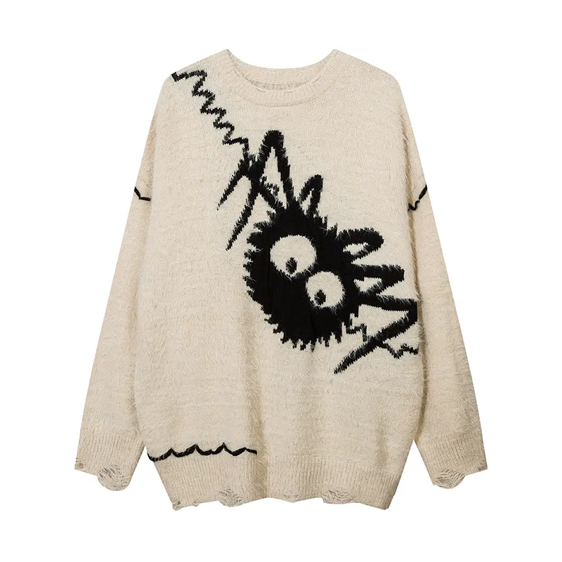 Sweater rajut laba-laba Jacquard desain Niche Sweater Pullover katun rajut putih Sweater