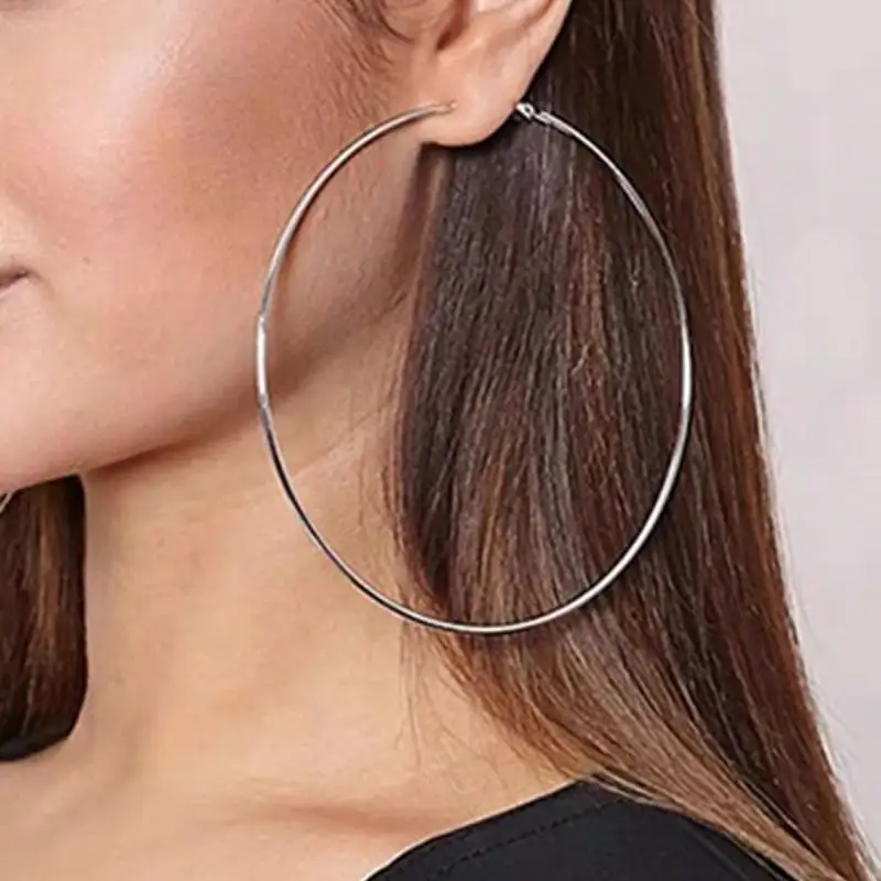 Pendientes de aro grandes de acero inoxidable para mujer, aretes de aro grandes de oro liso con aro redondo