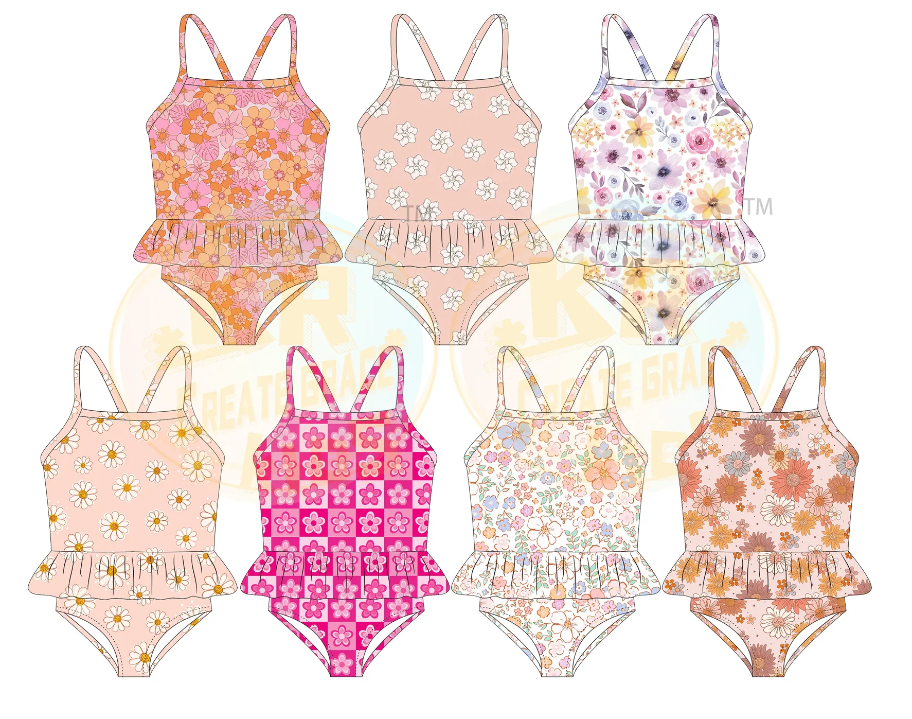 Cartoon Customize Summer Two Pieces Bathing Suits Cute Bikini Set Baby Swimming Clothing Kids Girls Swimsuits