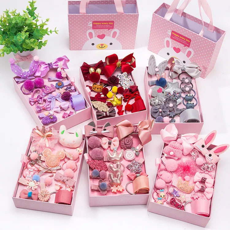 New Style Korean Fashion Cute Beautiful Children's Hair Accessories 18 Piece Sets Hair Clip Sets Rubber Hairpin