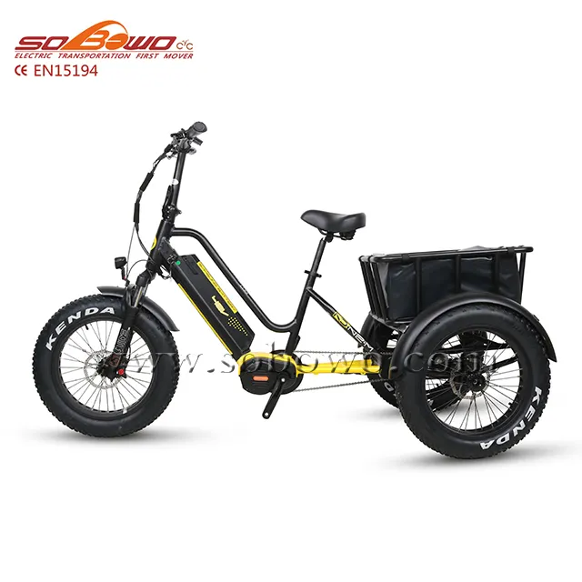 Sobowo 750W Bafang G510 Mid Drive Hot Sales Fat Tire Cargo Elektrische Driewielers Voor Volwassenen