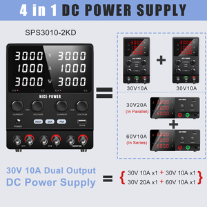 Fuente de alimentación ajustable Variable de salida de doble canal de CC 30V 60V 10A 20A Fuente de alimentación de alta precisión de salida con pantalla de alimentación - Product Image 2
