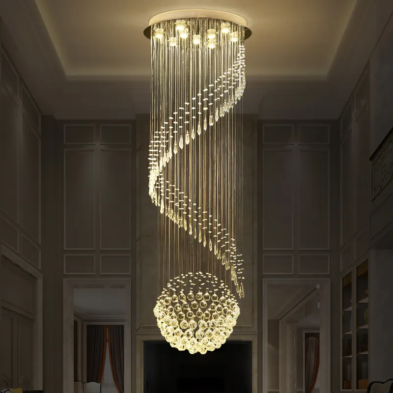 Modern Hanging Lamps for Ceiling Crystal Chain Pendant Light Living Room Lighting Fixtures Chandelier Loft Staircase Luster