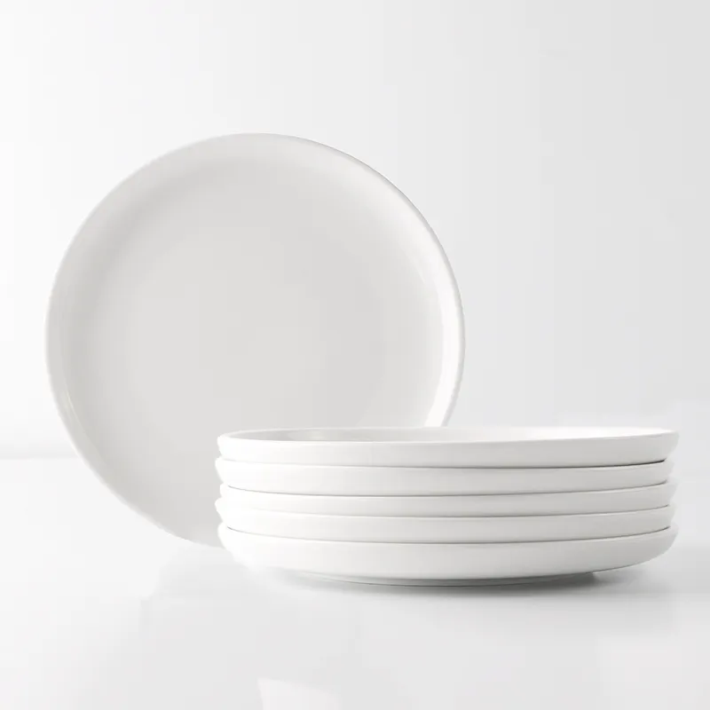 European Modern Ceramics Customized Plates  Crockery Stoneware Custom Logo Fine White Porcelain Dinner Plates for Restaurants
