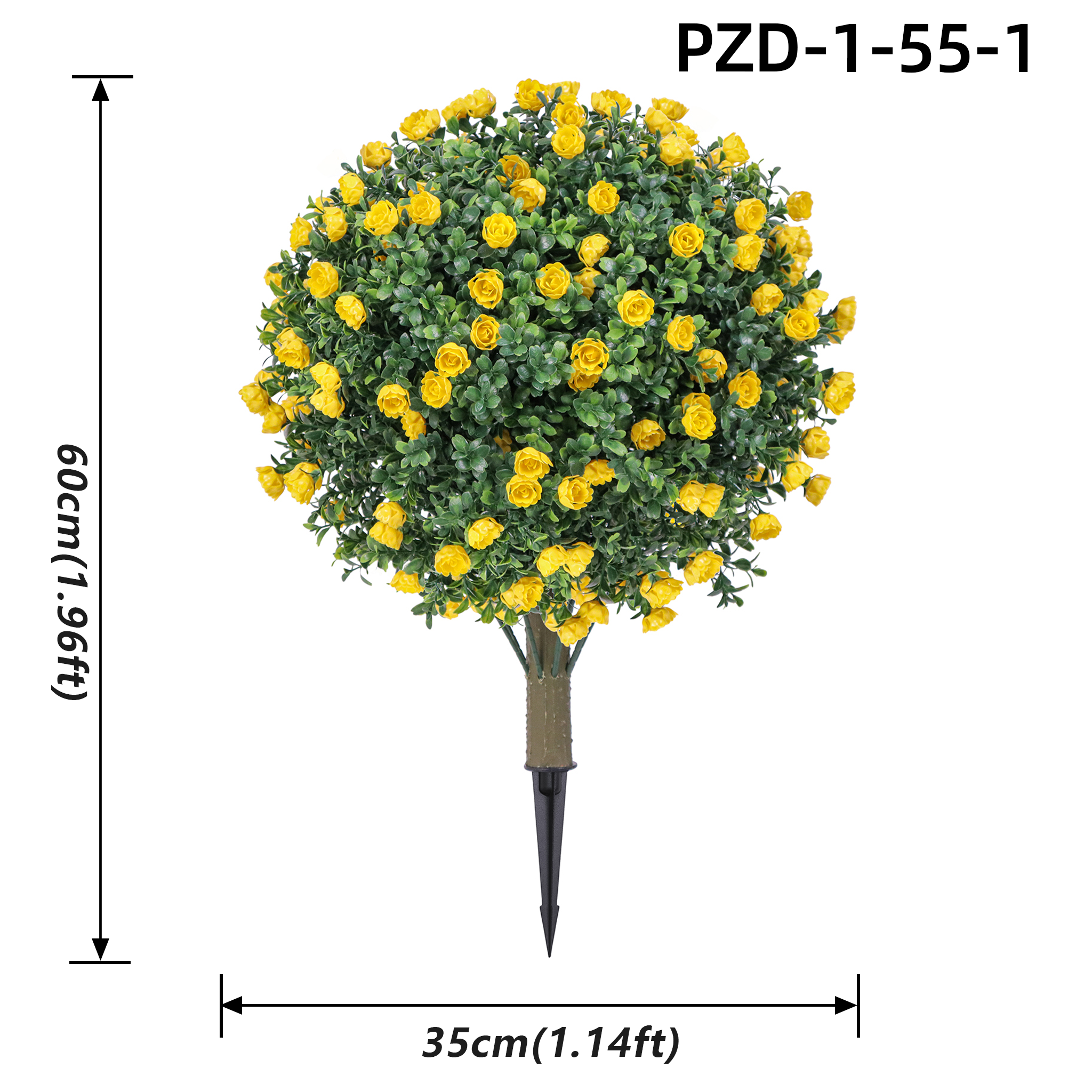 Yellow Artificial Rose Topiary Flower Ball With Ground Spike