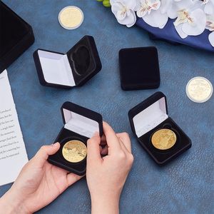 高品质别针徽章盒深红色天鹅绒金属硬币纪念币盒纸钞硬币收集盒