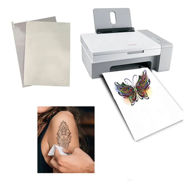 Folha adesiva para tatuagem a laser premium, papel de transferência de água para impressão, papel temporário A4 durável à prova d'água para tatuagem facial