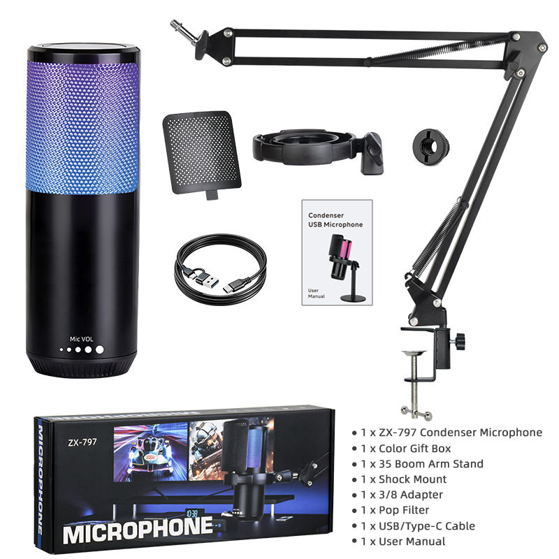 Black RGB mic with boom arm