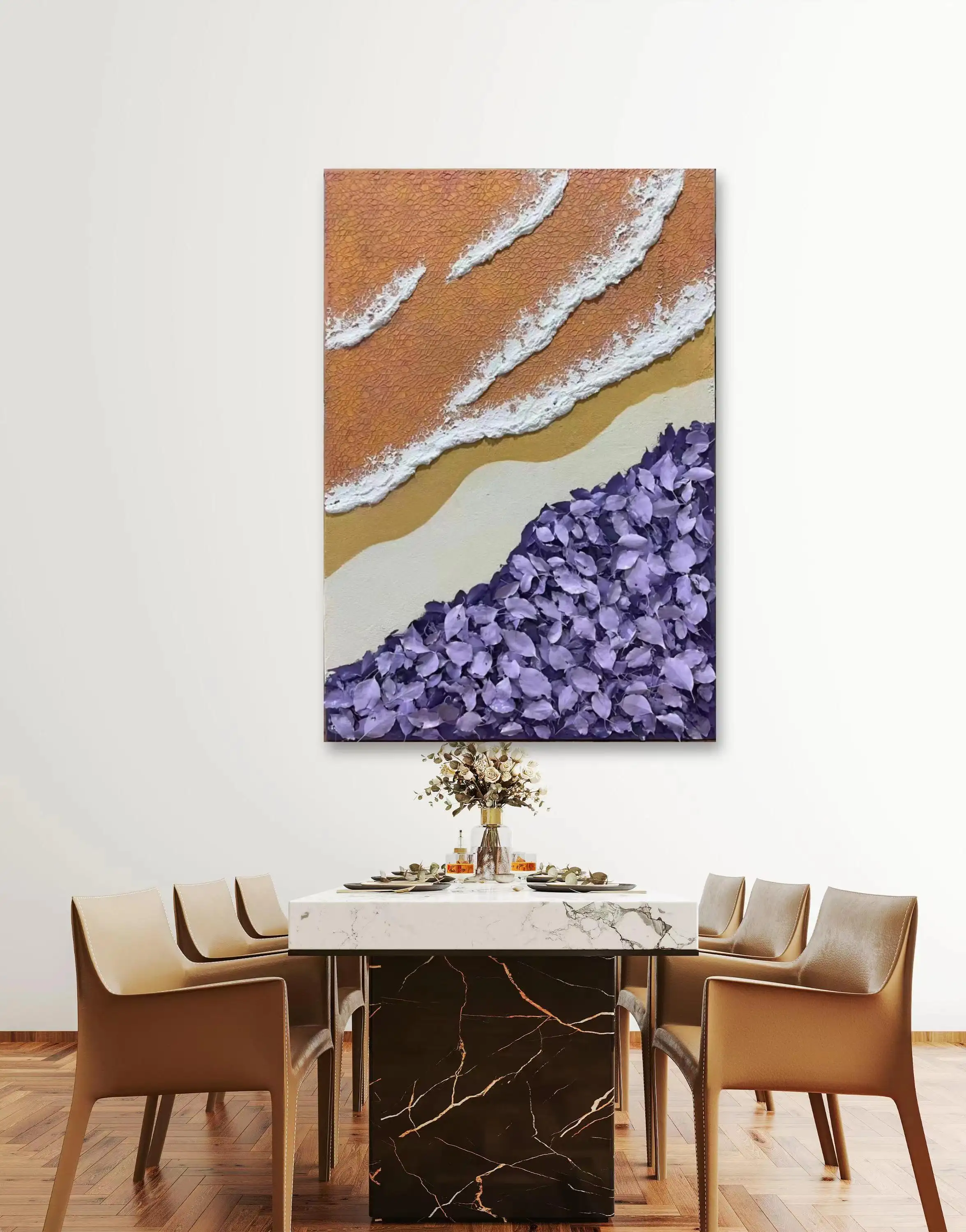 Pintura hecha a mano, decoraciones de estilo moderno para el hogar, restaurante, pinturas colgantes, textura gruesa, pintura abstracta de paisaje marino