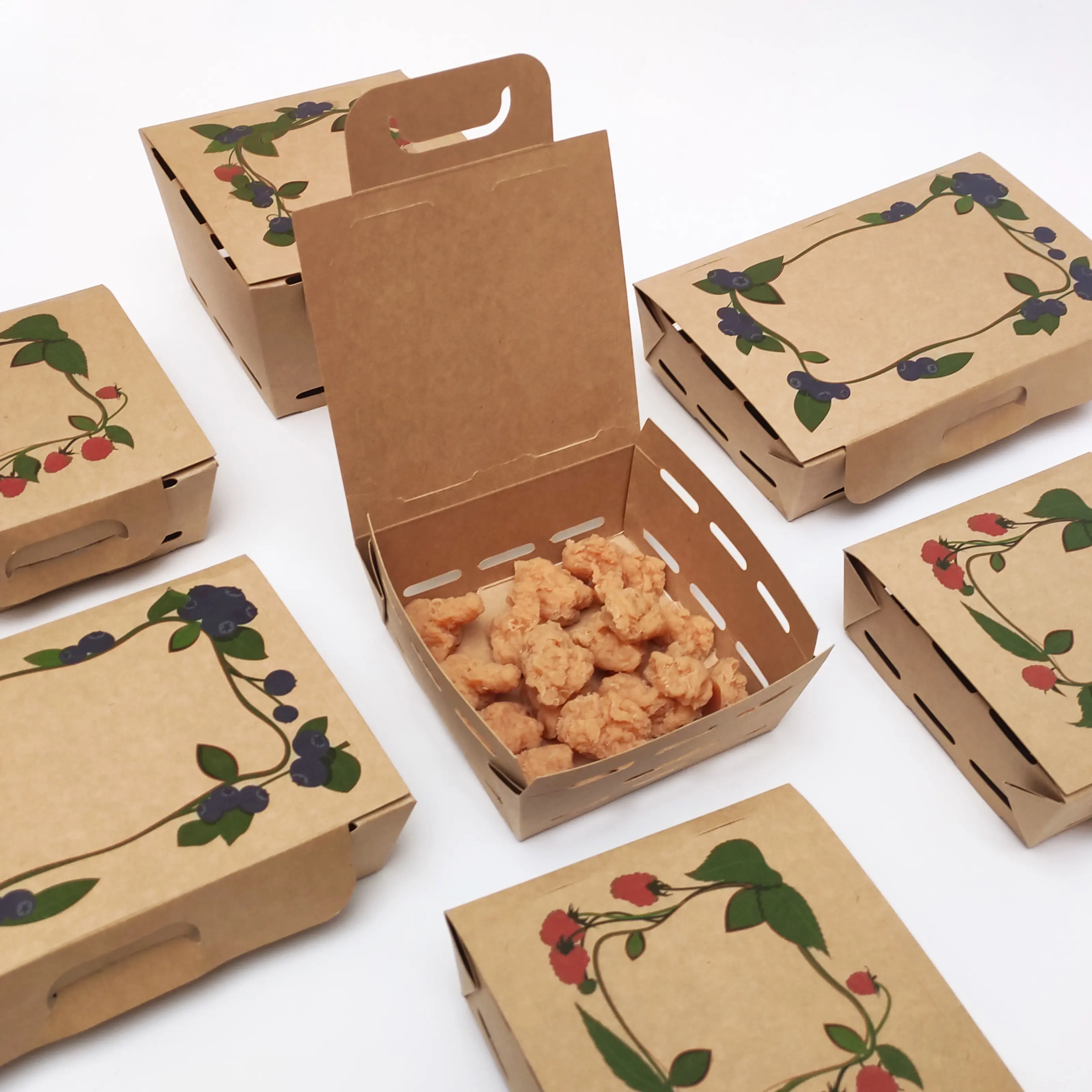 बायोडिग्रेडेबल टेक अवे फूड बॉक्स फ्रेंच फ्राइज़ पैकेजिंग फायर्ड चिकन बॉक्स