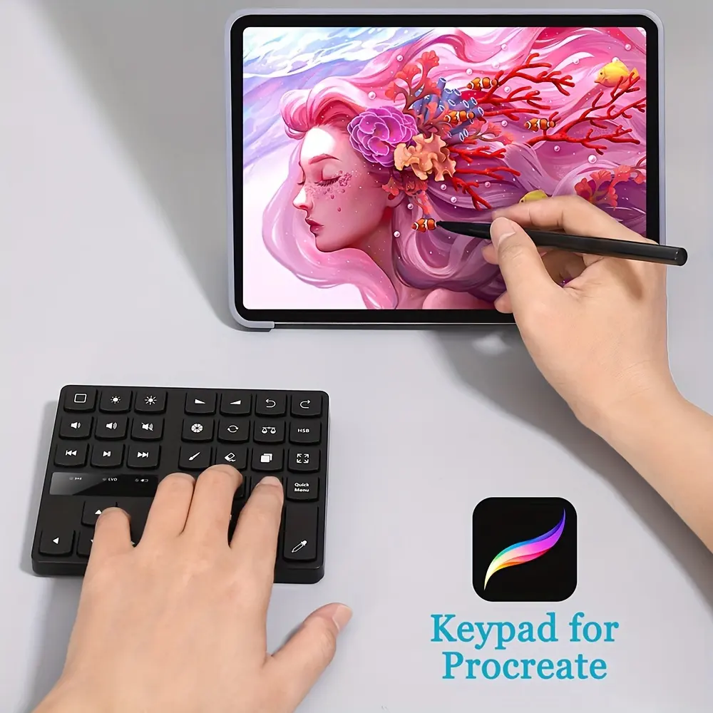 Teclado inalámbrico para Ipad Procreate Teclado inalámbrico recargable para Procreate y atajos de dibujo para Ipad y Graphic Tab