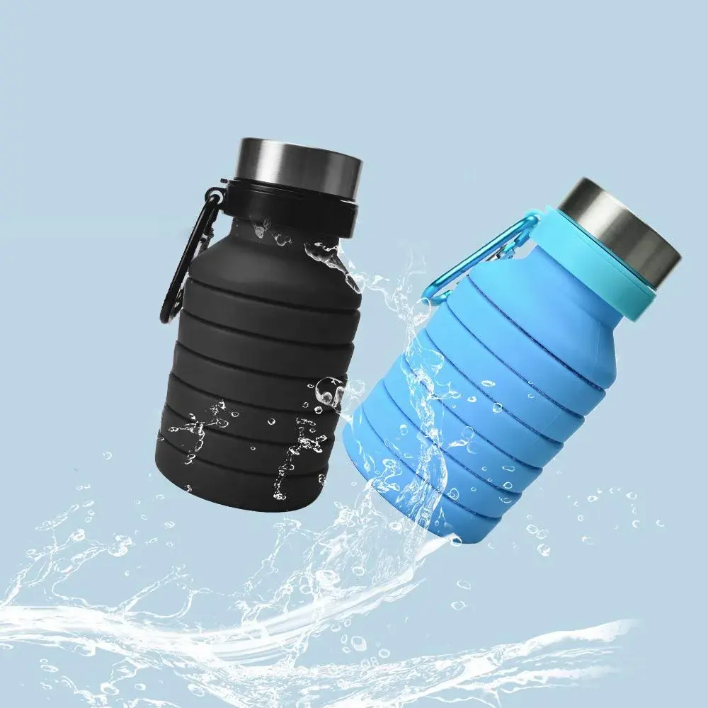 Grosir botol air lipat silikon bebas BPA Label pribadi botol air dapat dilipat untuk berkemah perjalanan