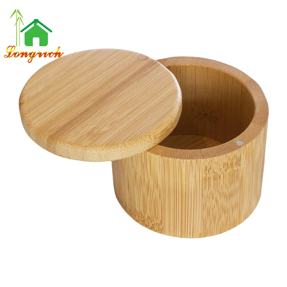 Kotak garam bulat bambu ramah lingkungan harga pabrik wadah kotak tabung bambu alami silinder