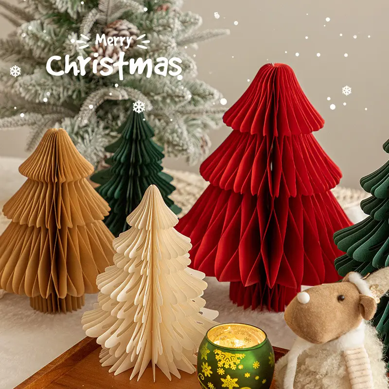 Décoration d'arbre en nid d'abeille en papier de Noël Ornements suspendus d'arbre de Noël pour la décoration de maison de festival