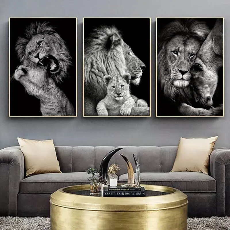 โปสเตอร์สิงโตขาวดำคุณภาพสูงสำหรับตกแต่งบ้านภาพพิมพ์ศิลปะรูปสัตว์ป่าในแอฟริกา