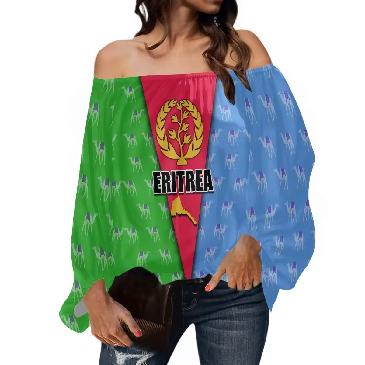 Venta al por mayor de blusas y camisas de las mujeres elegantes de Eritrea de talla grande fuera del hombro camisas señoras Sexy Tops personalizados Eritrea blusa de las mujeres