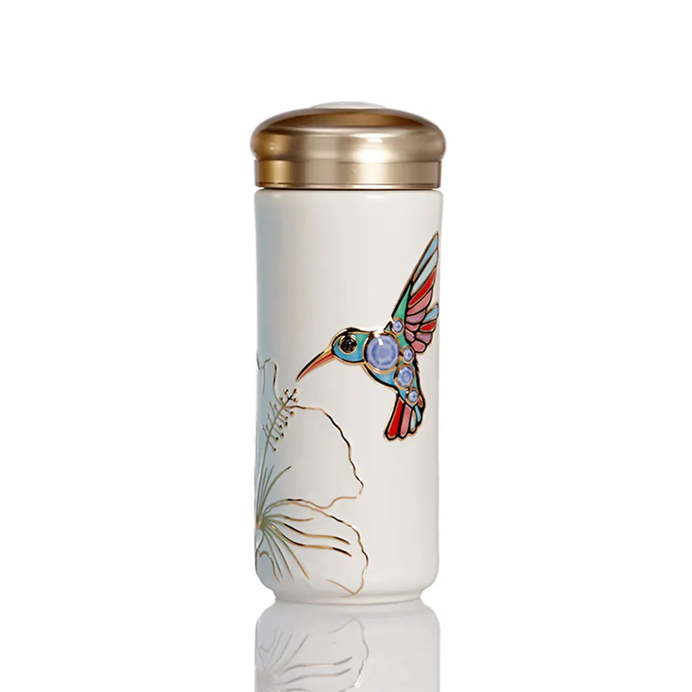 Taza de viaje de colibrí Acera Liven, hecha a mano con hermosos diseños, pájaro multicolor pintado a mano