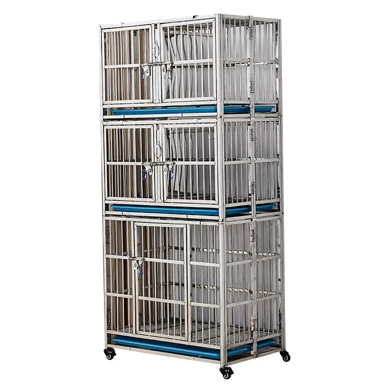 Wholesale Heavy Duty Stainless Steel Pet Cages Metal Stackable Kennel Cages with the Plastic Flooring