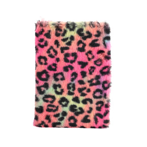 Cartoon Creative Cute Plush <strong>Notebook</strong> Rainbow <strong>Colorful</strong> Fur Plush Cover Leopard Pattern Student <strong>Notebook</strong>