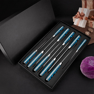 Juego de cuchillos de Chef de cocina profesional, hojas de acero de Damasco con estampado de gota de lluvia de caballo azul con mango de madera Pakka para cocinar - Product Image 4
