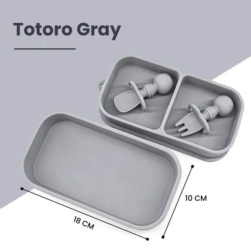 Gray Lunch Box + Silicone Fork and Spoon