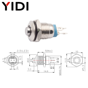 Anello alto 8mm momentaneo 4 Pin pulsante on OFF luce rossa verde blu LED illuminata in metallo interruttore a pulsante 3V 12V 220V - Product Image 6