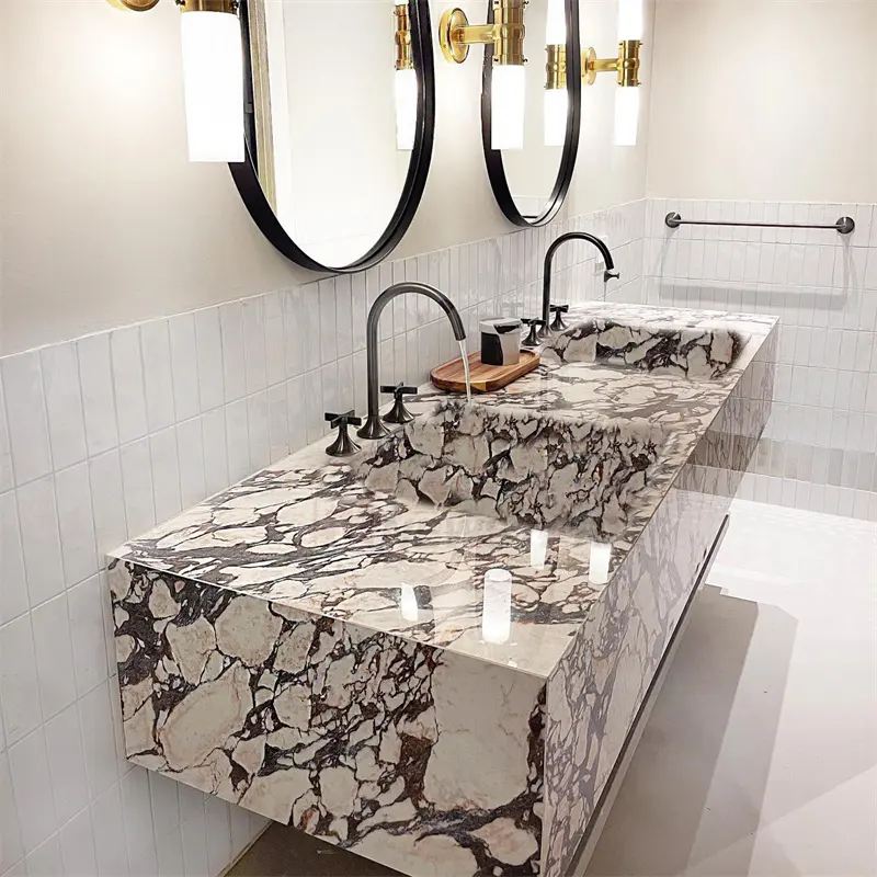 Newstar naturel Calacatta alto marbre pierre Double marbre évier salle de bain éviers bassin mur suspendu marbre lavabo