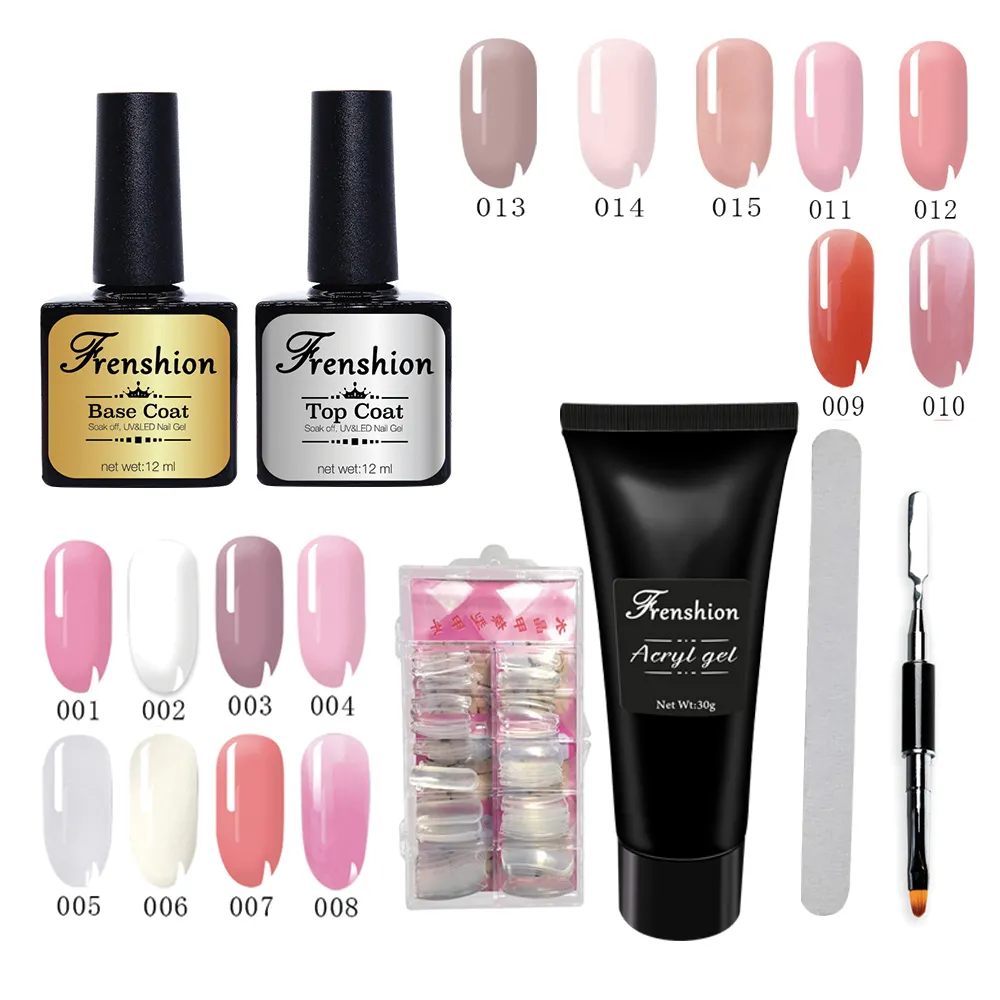 Kit de construction de vernis à ongles en polyacrylique, avec lampe LED UV, pinceaux pour extensions, à pointes Push up, bon marché, pièces