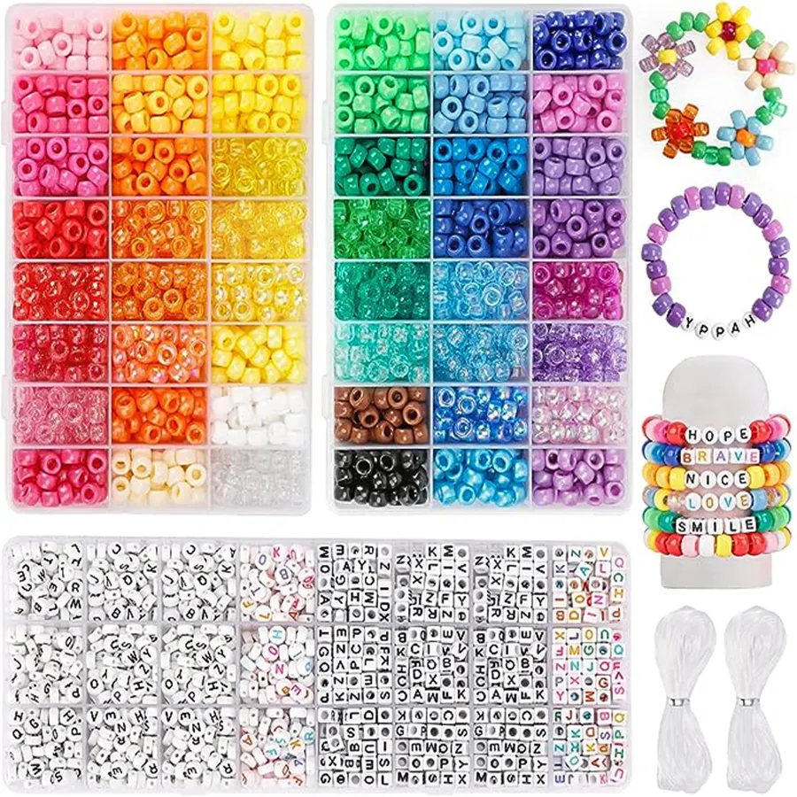 3960Pcs rainbow pony beads kit square letter beads kids necklace bracelet jewelry DIY Making