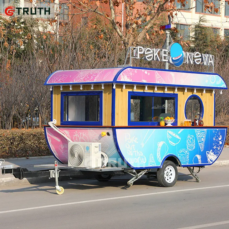 Camion de nourriture mobile coffre jus fleur affichage voiture vintage remorque de nourriture avec barre de remorquage