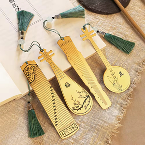 工厂金银书签电镀创意礼品不锈钢书签中式乐器书签带盒 - Product Image 3